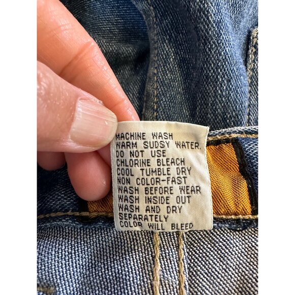 Vtg Baccini Denim Jeans 14 barrell gold Triangle Patchwork high waisted READ - Picture 2 of 14